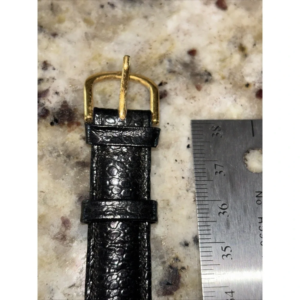 Vtg Oleg Cassini Watch Men's 32mm Gold Tone Black Dial‎ Leather Quartz NWOB 3688